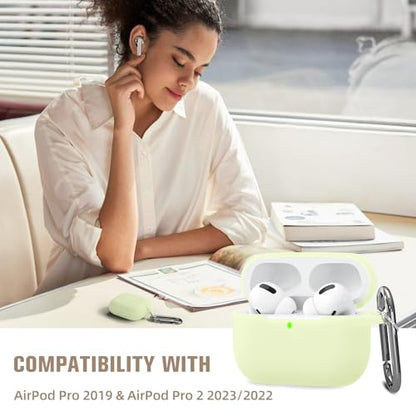 Hamile Compatible with AirPods Pro Case Protective Silicone Airpod Case Shockproof Cover Skin for Apple Airpod Pro 2019 Charging Case, with Keychain, Yellow Green-Night Glow Green - color: 7-Nightglow Green