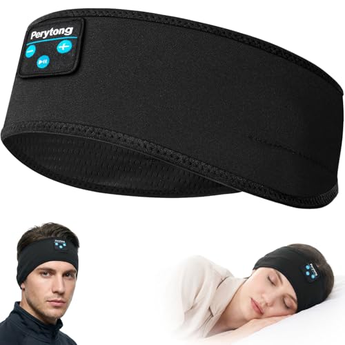 Perytong Sleep Headphones for Side Sleepers – 14Hrs Bluetooth Headband with Ultra-Thin HD Stereo Speakers, Detachable Washable Design, Wireless Music Headband for Insomnia, Meditation, Travel - color: Ebonyblack
