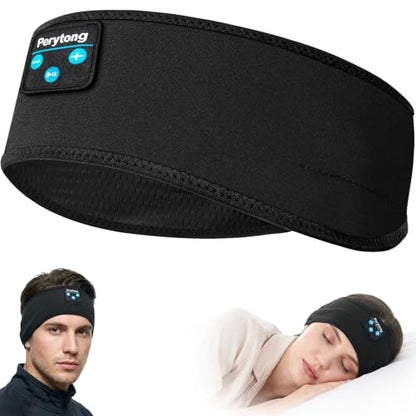 Perytong Sleep Headphones for Side Sleepers – 14Hrs Bluetooth Headband with Ultra-Thin HD Stereo Speakers, Detachable Washable Design, Wireless Music Headband for Insomnia, Meditation, Travel - color: Ebonyblack