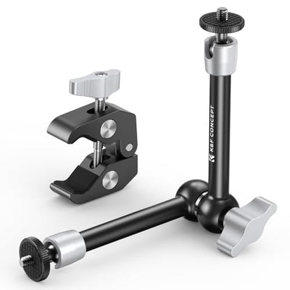 K&F CONCEPT 9.8" Magic Arm Clamp Kit with Dual 360° Ball Heads | Camera Arm Mount for Monitor, Flash, LED Light, Microphone, Camera Cage, Action Camera, Sliver, MS32 - size: 9.8-Inch