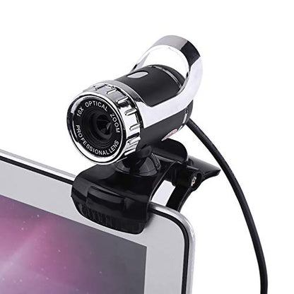 Webcam Camera, USB 2.0 12M Pixels Clip-on Webcam PC Camera with 360° Rotating Stand and Built-in Microphone for Desktop or Laptop (Silver)