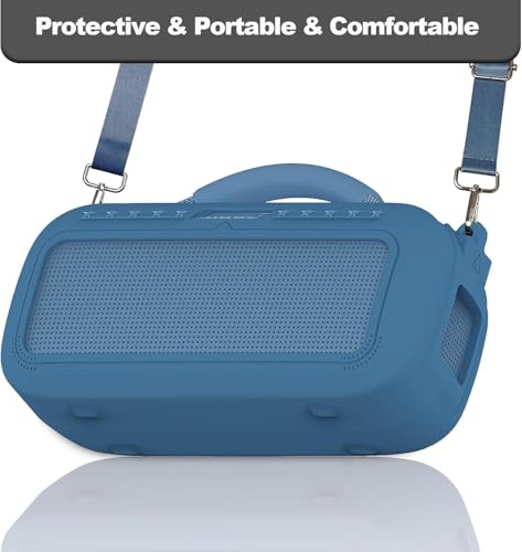 JCHPINE Silicone Cover and Carrying Case for Bose SoundLink Max Speaker | Protective Cases for SoundLink Max Speaker Accessories, Soft Silicone Cover and Hard Case with Shoulder Strap (Blue) - color: Blue Case