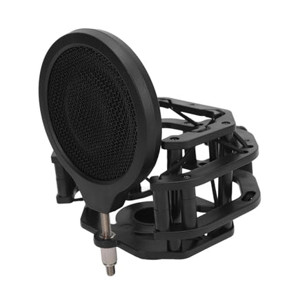 Adjustable Microphone Shock Mount Filter with Dual - Layer Aluminum Alloy Pop Filter, 24mm Inner Diameter, Compatible with U87 and Other 21.5–25.5mm Condenser Mics for Stud