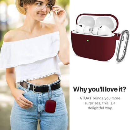 for AirPods Pro 3 Case Cover, Protective Soft Silicone with Keychain Cleaning Pen for Women Men for Apple AirPods Pro 3rd Generation Case(2025), Front LED Visible, Burgundy - color: C-Burgundy