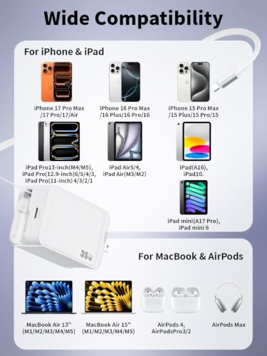 Retractable iPhone Charger Fast Charging,35W Retractable iPhone Charger,2in1 Charging Adapter,Travel Essentials Foldable Block Plug USB C Cable Cord for iPhone 17/17E/17 Pro Max/16 Plus/16 Pro Max/15