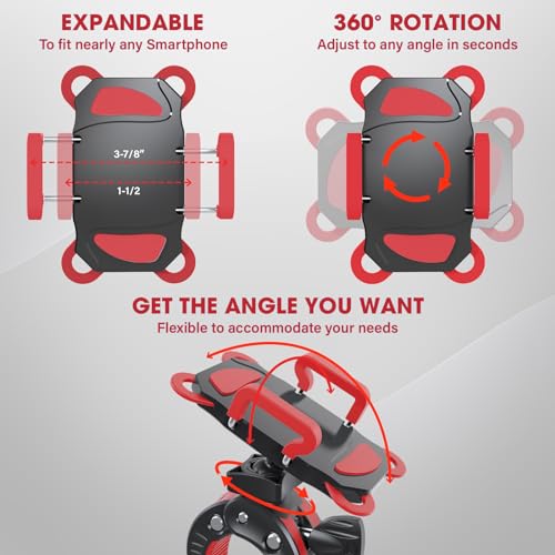 Crescendo CR-30 SlimClip Mic Stand Phone Holder, iPhone Clamp Mount, Pole Phone Mount, Microphone, Music or Drum Stand, Mic/Phone Clip - for iPhone, Samsung Galaxy, Pixel, Any Smartphone (Red) - color: Red