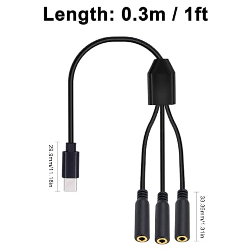 Poyiccot USB C to 3.5mm Aux Jack Cable, 1 to 3 Ways USB C to 3.5mm TRS Female Splitter Headphone Stereo Cable Compatible with Headphone, Galaxy, MacBook, 30cm/1ft - style: 1 to 3 ways
