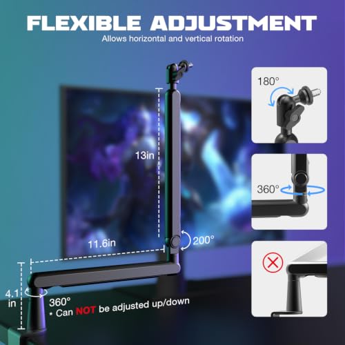 FIFINE BM88 Low Profile Microphone Boom Arm Stand for Gaming Streaming | Adjustable Stick Stand, Desk Mount Clamp, Cable Management, Screw Adapter, for Podcast Streaming Gaming - color: Black