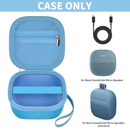 Case Compatible with Bose New SoundLink Micro 2nd Gen Bluetooth Speaker, Portable Carrying Storage Organizer Box with Mesh Pocket for USB Cable&Accessories - Blue (Bag Only)