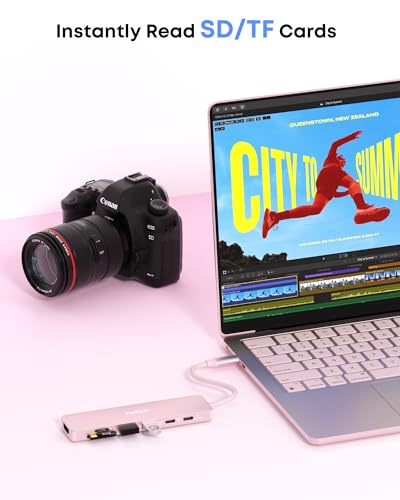 7-in-1 USB C Hub with 4K@60Hz HDMI, 2 USB-A, 1 USB-C, 100W PD Charging, SD 3.0 /TF 3.0 Card Reader, Compatible with MacBook Pro/Air/Neo, iPad Pro, iMac, iPhone 15-17 (Blush) - color: Blush