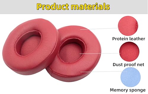 Replacement Ear Pads for Beats Solo 3/2 Wired On-Ear Headphones - Crimson | for Beats Solo 3/2 Wireless A1796/B0534, Xinyuekj Solo3 Ear Cushions with Protein Leather, (Not Fit Studio, Solo HD, Solo 4) - color: Crimson
