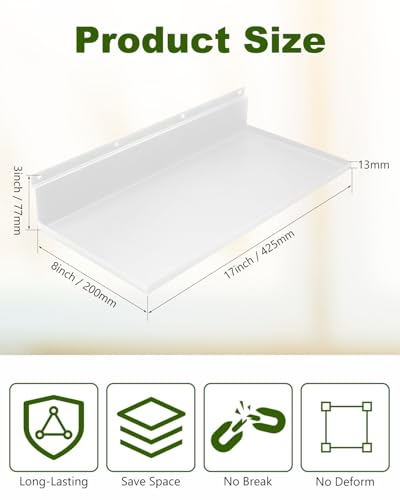 8 Pack 17 x 8 Inch Slatwall Shelves, White | Space Saving Heavy Duty Metal Display Shelves, Slat Wall Shelf Accessories for Garage, Retail, Home & Commercial Use - style: 8 Pack White