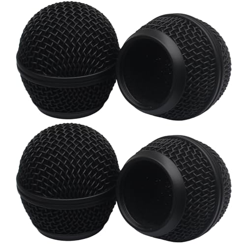 Black Microphone Ball Head, 4PCS | Replacement Steel Mesh Grille Heads, Inner Foam Included, Compatible with SM58 SM58S SM58LC, Compatible with BETA58 BETA58A - color: black