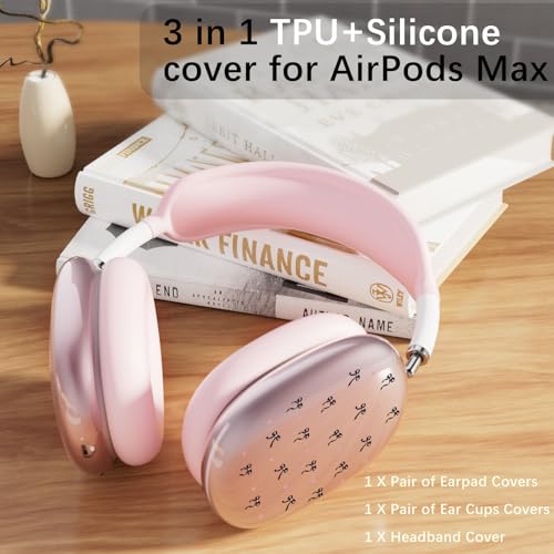 Silicone Case Cover for AirPods Max Headphones, Clear Black Bow Soft TPU Ear Cups Cover/Ear Pad Case Cover/Headband Cover for AirPods Max (2024/2020), Pink - color: Black Bow/Pink