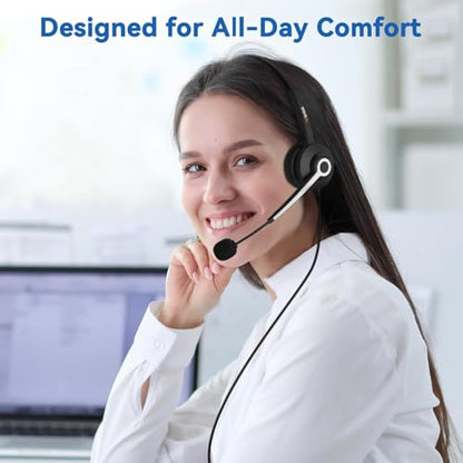 Wantek Phone Headset with Microphone Noise Cancelling, Telephone Headsets 2.5MM Jack Compatible with Panasonic AT&T RCA Vtech Uniden Dect Cisco SPA Polycom Cordless Phones for Call Center Office Work