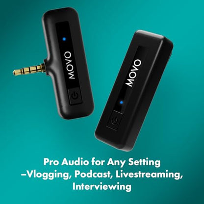 Movo Wireless Mini Camera Microphone for Video Recording- 2.4Ghz Wireless Transmitter with Clip on Lavalier Microphone for DSLR, Mirrorless Camera- Compact Lapel Mic (164FT Range, 10-Hr Battery Life) - style: 1 Transmitter