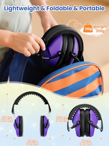 Dr.meter Ear Muffs for Noise Reduction: EM100 SNR27.4 Kids Ear Protection | Noise Cancelling Headphones for Kids Adults Monster Truck, Concerts, Fireworks and Air Shows -with Adjustable Headband - color: Purple