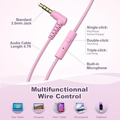 Kids Headphones for School with Microphone, 93dB Volume Limited, PinkPurple | Wired On Ear Headphones for Girls Boys, Foldable Lightweight Headphone for Classroom Learning & Entertainment Travel Computer - color: Pink Purple