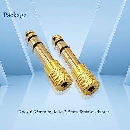 6.35MM Male to 3.5MM Female Adapter 1/4 to 1/8 Audio Adapter for Guitar Headphone 2pcs