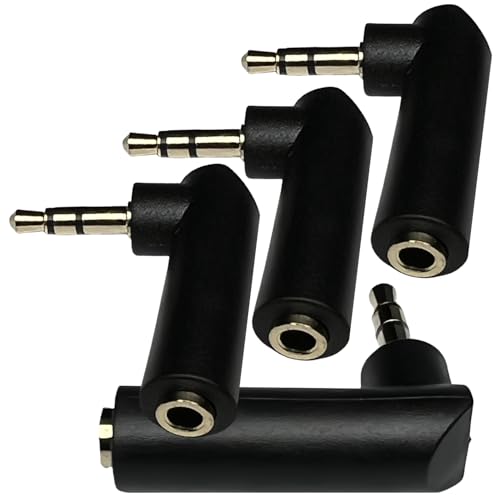 CESS 3.5mm Right Angle Male to Female Stereo Adapter, 4 Pack