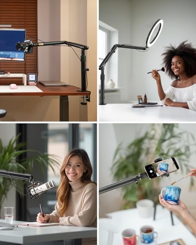 Viozon Overhead Camera Mount, Overhead Phone Stand, Flexible Aluminum Alloy Spring Arm with 360° Ball Head,1/4"&3/8" Interface for DSLR Camera/Rrojector/Microphone/Ring Light/Webcam/Phone
