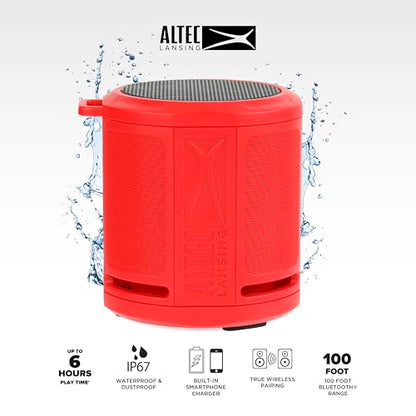 Altec Lansing HydraMicro - Waterproof Bluetooth Speaker, Lightweight & Portable Speaker for Travel & Outdoor Use, Red - color: Red, style: HydraMicro