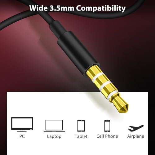 Jiunai Wired Earbuds 3.5mm Headphones in Ear Built-in Mic Red Black | Magnetic Noise Isolated Stereo Hands Free Wired Ear Buds for CD Player Laptop Airplanes Travel iPhone/iPad/Android School