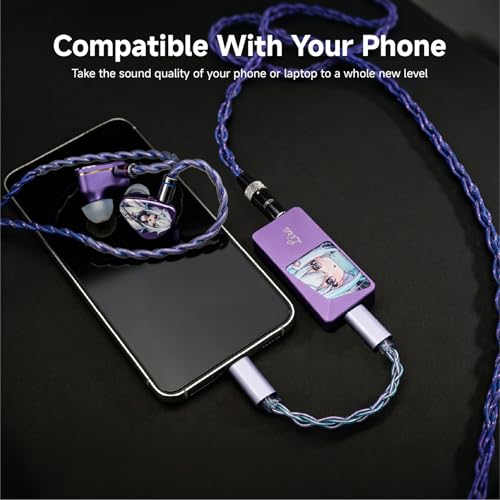 CVJ Lila USB C Headphone Amp DAC Dongle 3.5mm Jack Audio Portable Amplifier | Dual Output DSD 256, 4.4mm Balanced, High Res 32bit/384kHz, ES9039Q2M Chip for iPhone 15 Pro Max Plus iPad Android Phone - color: Purple