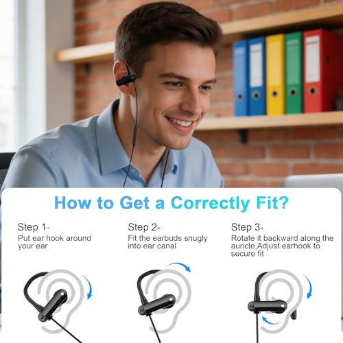3.5mm Headphones Over Ear Wired Earbuds with Microphone & Ear Hooks | In-Ear Earphone Wired Earbuds With Loop Mic Stereo Plug in Buds for Chromebook Laptops/Samsung A25 A15 A14/Mp3 Running School