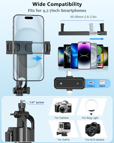 Vlogging Kit for iPhone/Android, 63”Auto Face Tracking Tripod for iPhone with Light, Wireless Microphones, Scrolling Remote Control for TikTok, Content Creator Kit for YouTube Starter - size: 63 inches