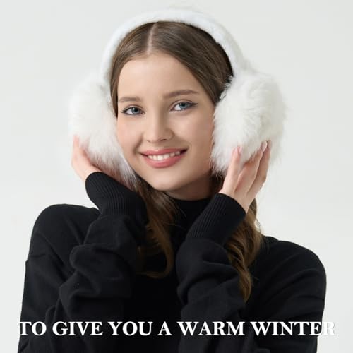 Earmuffs for Women Girls Faux Fur Fuzzy Headband Foldable Ear Covers Cold Weather Accessory - color: Light Leopard