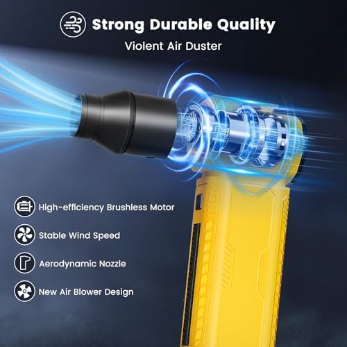 Compressed Air Duster Blower Electric 300000 RPM Power Compatible with Dewalt 20v Battery Turbo Fan Leaf Blower-No Canned for Cleaning car Snow Blowing (Yellow) (Battery NOT Include)