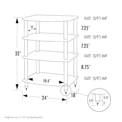 Pangea Audio Vulcan Four Shelf Audio Rack, Media Stand, and Components Cabinet 4 Shelf Black - color: 4 Shelf Black