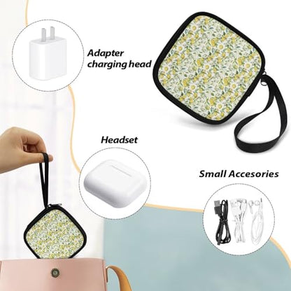 Portable Wireless Headphone Case, Lemon Print Earphone Storage Bag Carrying Case, Earbud Holder with Handle Headphone Bag Travel - color: Lemon Print