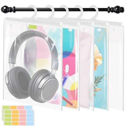 30 PCS Hanging Storage Bags with Hanger 11.8 x 15.7 inch Headphone Organizer Bags Scrapbook Paper Organizer Large Hook Waterproof & Dustproof Clear Plastic Bag Reusable for Classroom, and Pharmacy Use