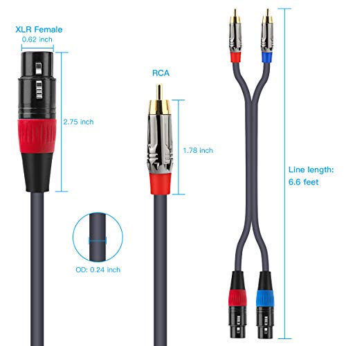 JOLGOO Dual XLR to RCA Cable, Dual XLR Female to Dual RCA Male Cable, 2 XLR Female to 2 RCA Male HiFi Audio Cable, 4N OFC Wire, for Amplifier Mixer Microphone, 6.6 Feet - size: 6.6 Feet, style: Dual XLR Female to Dual RCA Male