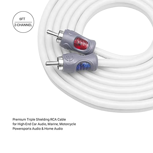 RECOIL RMI26 2-Channel 6ft RCA Audio Interconnects Cable Triple-Shielded | Tinned Oxygen Free Copper for High-End Car Marine Motorcycle UTV ATV with Noise Rejection