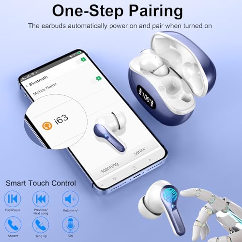 Wireless Earbuds Bluetooth 5.4, 2026 48Hrs Playtime Bluetooth Headphones, ENC Noise Cancelling Mic for Clear Calls, IPX7 Waterproof, Hi-Fi Stereo Deep Bass, USB-C Sport Ear Buds for Phone Laptop Blue - color: dark blue
