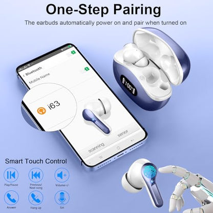 Wireless Earbuds Bluetooth 5.4, 2026 48Hrs Playtime Bluetooth Headphones, ENC Noise Cancelling Mic for Clear Calls, IPX7 Waterproof, Hi-Fi Stereo Deep Bass, USB-C Sport Ear Buds for Phone Laptop Blue - color: dark blue