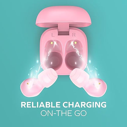 Mini Invisible Wireless Earbuds, Bluetooth 5.3, Mic & Charging Case, Pink | 12-HR Playtime, Touch Control, Sweat & Splash Resistant, Works with Siri, Alexa & Google, Compatible with iPhone & Android - color: C-Pink