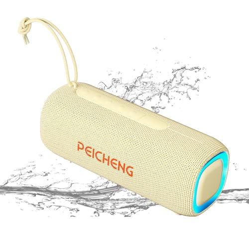 PEICHENG Bluetooth Speaker, Portable Wireless Clear Loud Stereo Sound IPX5 Waterproof with RGB Lights BT5.3 Long Playtime TWS Pairing,for Home Party Outdoor Beach,Great Gift Choice (Beige) - color: Beige