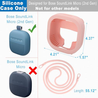 Silicone Case for Bose SoundLink Micro 2nd Gen Speaker, Shockproof Travel Protective Sleeve Soft Skin Cover with Shoulder Strap (Case Only) (Pink) - color: Pink