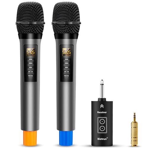 Wireless Microphone with Echo/Treble/Bass, 1/4'' Plug Rechargeable Receiver