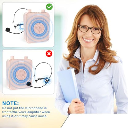30W Portable Voice Amplifier with Wired Microphone Headset, 2800mAh Rechargeable PA System Speaker Personal Microphone Speech Power Amplifiers Loudspeaker for Teachers/Metting/Tour Guide - color: Pink Rose