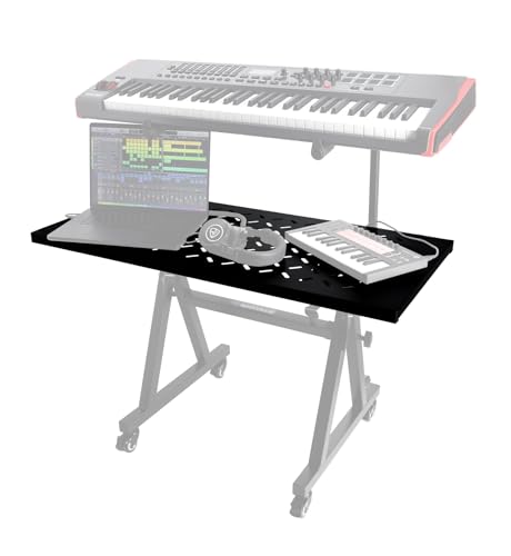 Rockville KS2 Shelf for Z-Stand or X-Stand DJ Table, 150 lbs Capacity, Ventilation Holes, Foam Padding, Perfect for DJs and Musicians | 150 lb Capacity, Heavy-Duty Steel, Black Powder Coated, 39.5" x 18.6" Surface, Ventilation Holes, Universal Fit, Portab
