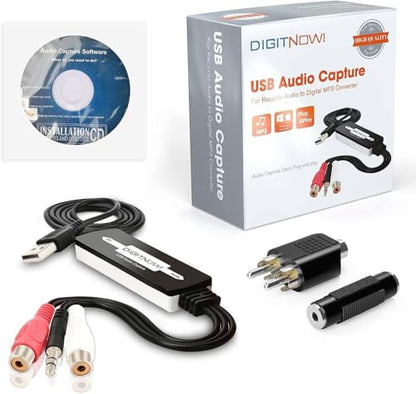 USB 2.0 Audio Capture Card for Vinyl Records, Audio Grabber for Cassette Tapes to Digital MP3 Converter with Stereo RCA/3.5mm Music Interface, Support Mac & Windows 7/8/10/11/XP/Vista