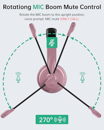 AOC Wireless Headset with Mic for Work, AI Noise Cancelling, Bluetooth | AI Noise Cancelling Mic, Bluetooth 5.3, USB-A/C Dongle Included, Mic Mute, Compatible with PC, Laptop & iPhone - color: Pink Black