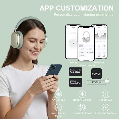 Hybrid Active Noise Cancelling Headphones Over Ear 120H Playtime - color: Spring Green