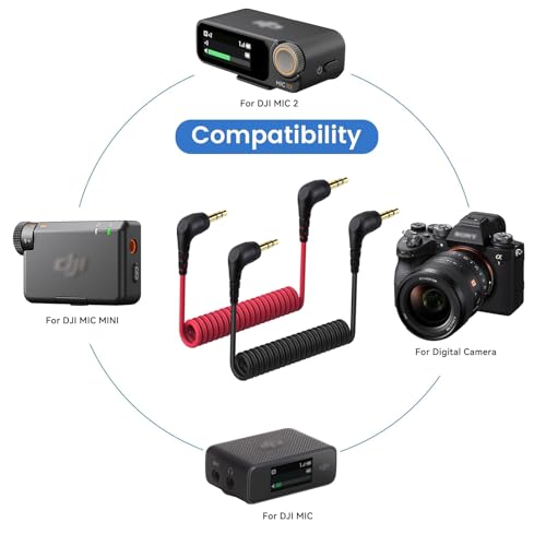 2-Pack 3.5mm Audio Cable for DJI Mic Mini Camera, Coiled 3.5mm TRS Aux Cord | 90-Degree Plug