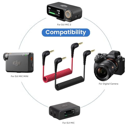 2-Pack 3.5mm Audio Cable for DJI Mic Mini Camera, Coiled 3.5mm TRS Aux Cord | 90-Degree Plug